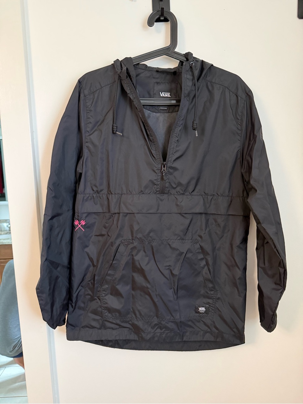 Vans Black Hooded Windbreaker with Pink Accent